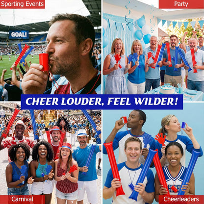 48 Pcs Cheering Noisemakers Set Included 12 Pcs Mini Air Horns Noisemakers 12 Hand Clappers 24 Thunder Sticks for Birthdays Sporting Events (Horn,Blue)