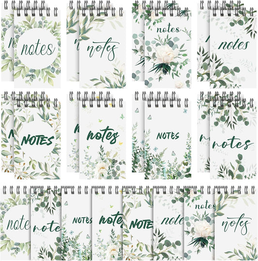 Yeaqee 24 Pcs Mini Spiral Notebooks Greenery Eucalyptus Spiral Notebook Aesthetic Cute Eucalyptus Floral Notepad Bulk Spring Party Favors Small Memo Journal for Women Gift Office Wedding Supplies