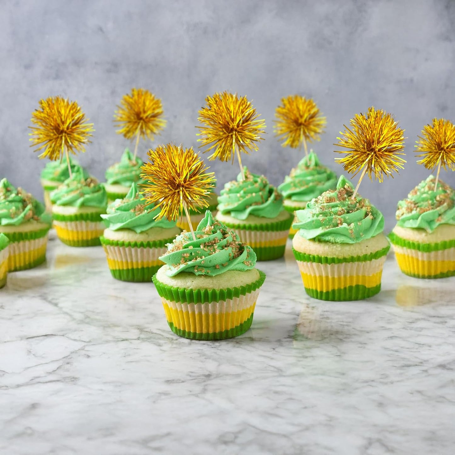 Ephlyn 30Pcs Foil Firework Cupcake Toppers Sparkle Tinsel Cupcake Picks Drink Stirrers Cocktail Food Fruit Toothpicks for Baby Shower Graduation Party Supplies White