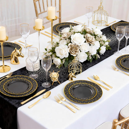 I00000 102 Pieces Gold Plastic Plates, Disposable Party Plates White Gold Rim, 51 Disposable Gold Dinner Plates 10.25 Inch and 51 Disposable Dessert Appetizer Elegant Fancy Wedding Plates 7.5 Inch
