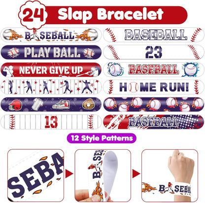 72PCS Baseball Party Favors - 48 Pre-Cut Tattoos & 24 Slap Bracelets for Kids, Perfect for Sports-Themed Birthdays, School Prizes, and Classroom Rewards