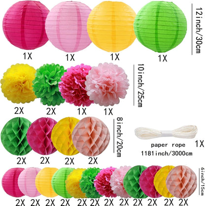 WOLHOWLTD Mermaid Theme Paper Decoration Set - 33 Pcs Paper Lanterns, Pompoms, Honeycomb Decorations for Mermaid Theme, Baby Shower,Wedding Rainbow Birthday Party Home Decoration(Pink Blue Purple)