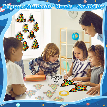 QOUBAI 32 Sets Stars Suncatchers Craft Back to School DIY Stained Glass Window Patriotic 4th of July Paper Craft Home School Classroom Decor Kid Birthday Gift Creative Art Activity Game - Colors A