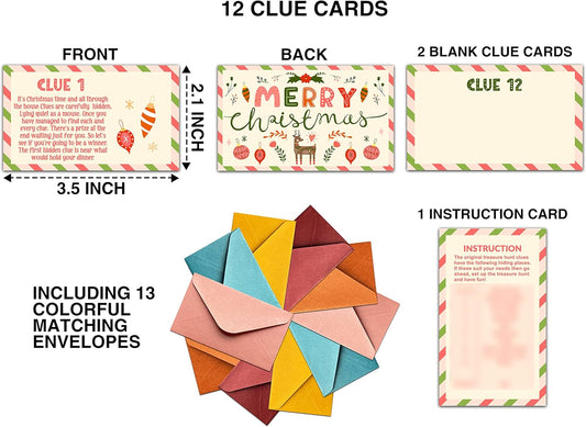 Christmas Scavenger Hunt Game, Christmas Treasure Hunt Clue Cards, Christmas Games for Family Treasure Riddle Hunt Game Activities, Christmas Indoor Outdoor Party Games Supplies