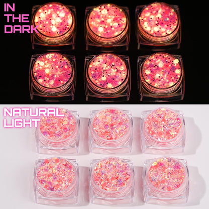 Teenitor 6 Colors Glow in The Dark Glitter Gel, Face Glitter Gel, Body Glitter Hair Glitter for Carnival Makeup UV Black Light Party Cheer Raves Festivals