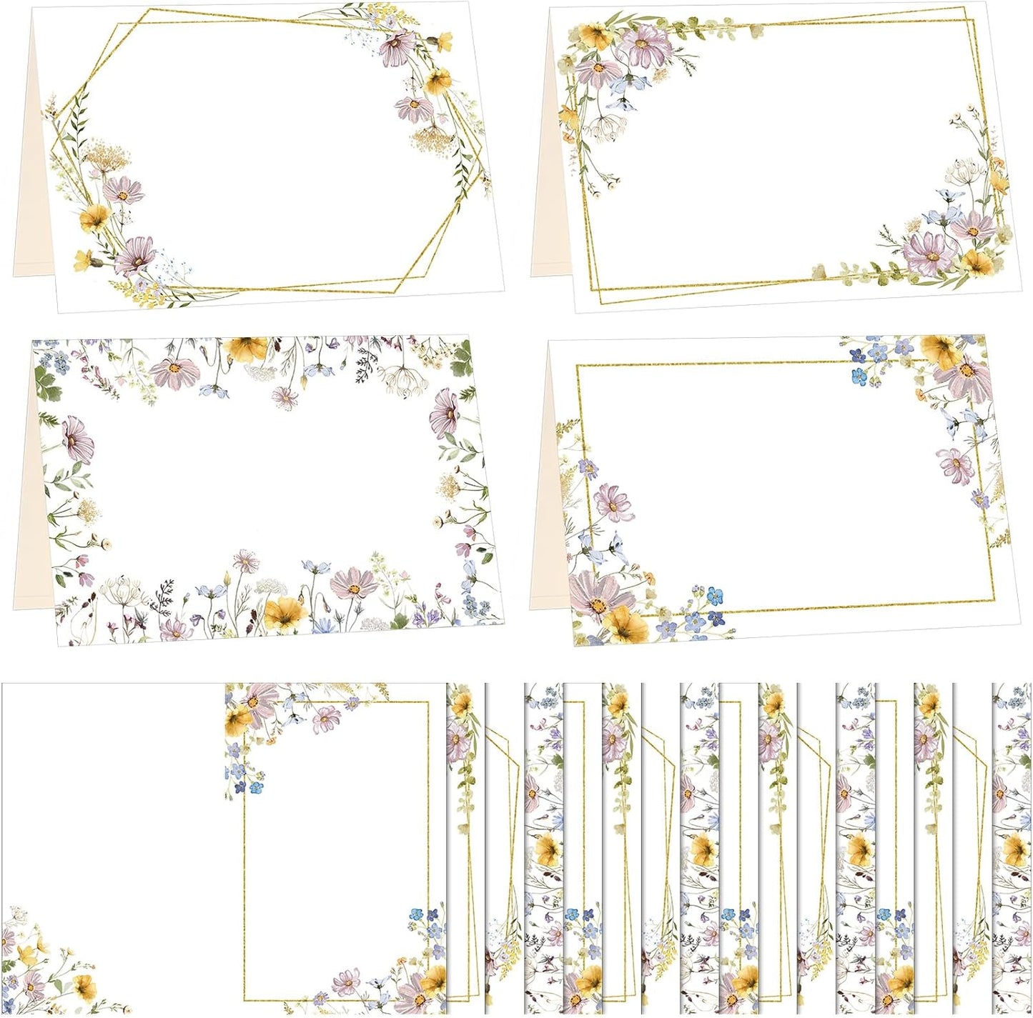 Honoson 48 Pcs Watercolor Greenery Place Cards for Table Setting 4.6 x 3 Inch Blank Fillable Seat Card Eucalyptus Tent Folding Name Card for Weddings, Parties, Banquets