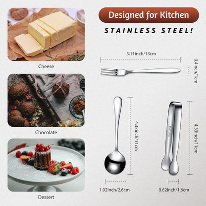 Cunhill 24 Pcs Charcuterie Accessories Mini Cocktail Tongs Small Serving Spoons and Appetizer Forks Stainless Steel Tongs Charcuterie Utensils for Valentine Party Supplies(Vivid Sharp Spoon,Silver)