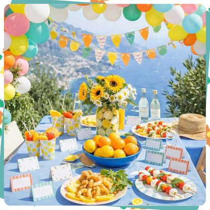 Jetec 48 Pcs Hawaiian Cartoon Place Cards Hawaii Hibiscus and Tropical Leaves Print Table Name Cards Tent Placards Buffet Food Label for Table Setting Hawaiian Themed Party Supplies