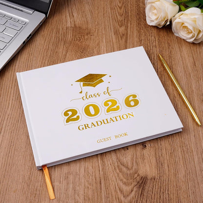 Graduation Guest Book, Class of 2026 Graduation Guest Book with Pen, Hardcover Guest Sign in Book, Memory Scrapbook, Graduation Decorations, Grad Party Supplies for High School，College (Blue)