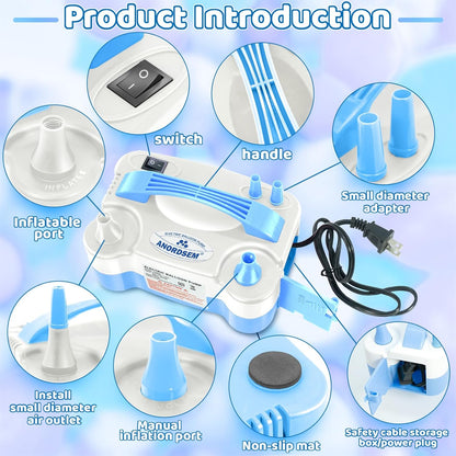 Anordsem Electric Balloon Air Pump: Polypropylene Plastic Case with Dual Nozzle - Quick Inflating for All Balloons at Home - Blower Machine Knotter/Ribbon for Parents Party DIY Decoration