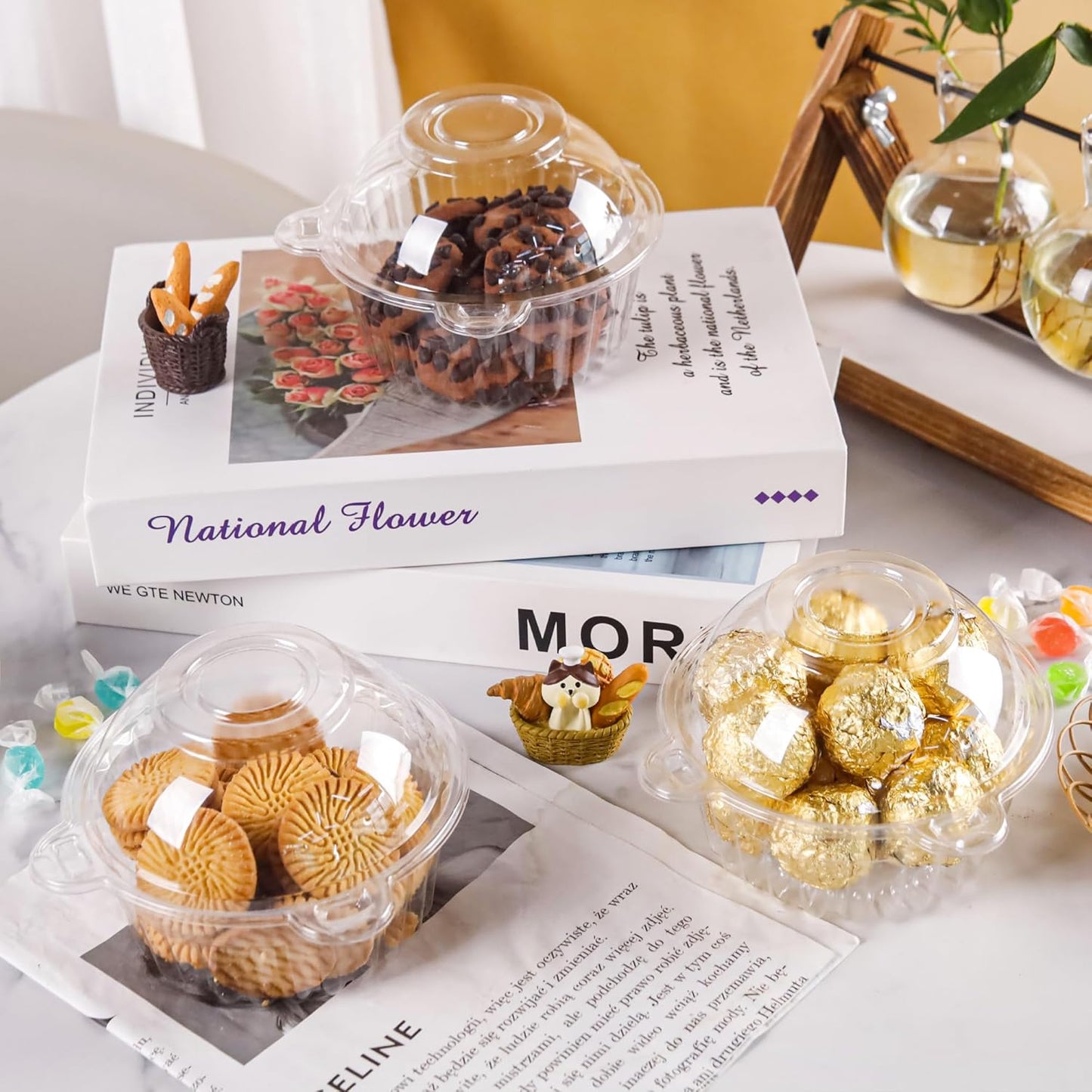 NPLUX 50 Pack Individual Cupcake Containers Plastic Cupcake Holders Deep Dome Muffin Containers