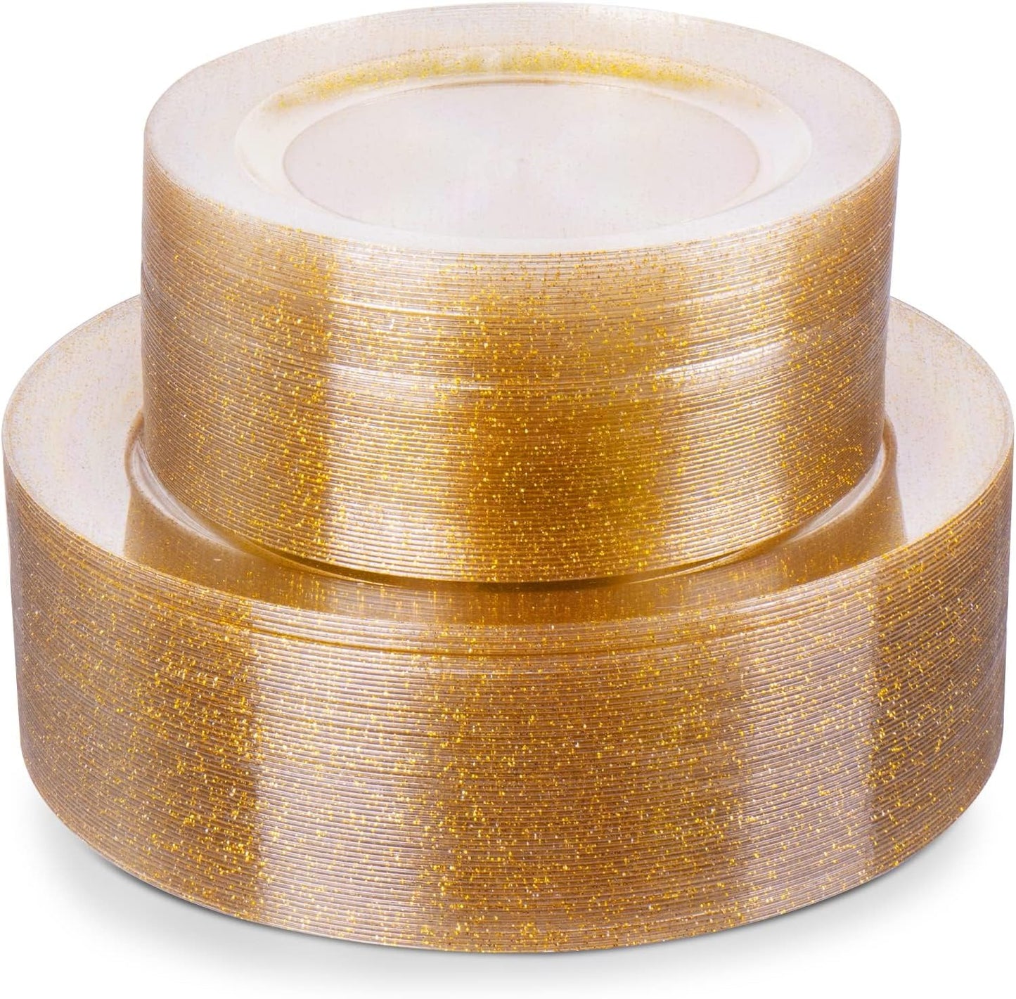 Goodluck 200PCS Gold Plastic Plates, Heavy Duty Disposable Gold Plates with 100 10.25 inch Dinner Plates and 100 7.5 inch Dessert Plates for Party, Holiday, Wedding, Thanksgiving