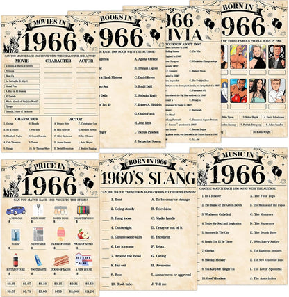 70Pcs 70th Birthday Party Games Born In 1956 Fun 1956 Trivia Music Slang Books Game Double-Sided Game Cards Vintage 70th Birthday Party Supplies for 70 Year Old Activity Anniversary Class Reunion