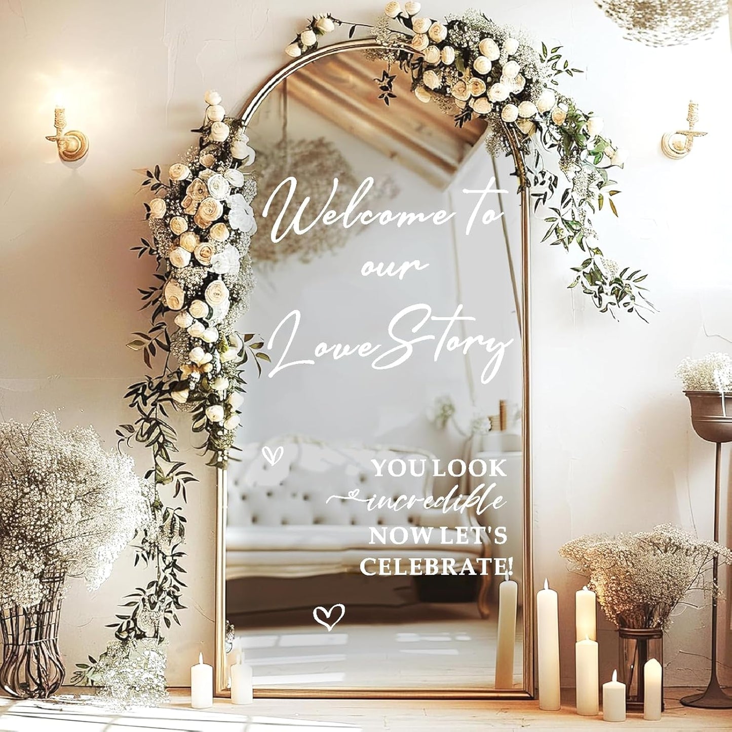 Custom Name Welcome to Our Wedding Signs Personalized Wedding Mirror Decals Selfie Mirror Decal for Wedding Entry Reception Display Golden Date Marriage DIY Vinyl Lettering Welcome Party Decoration