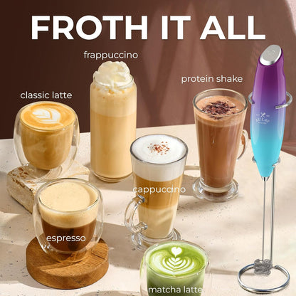 Zulay Kitchen Powerful Milk Frother Wand With Duracell Batteries - Ultra Fast Handheld Drink Mixer - Electric Whisk Foam Maker for Coffee, Lattes, Cappuccino & Matcha - Z1 Motor - Black - Colors D