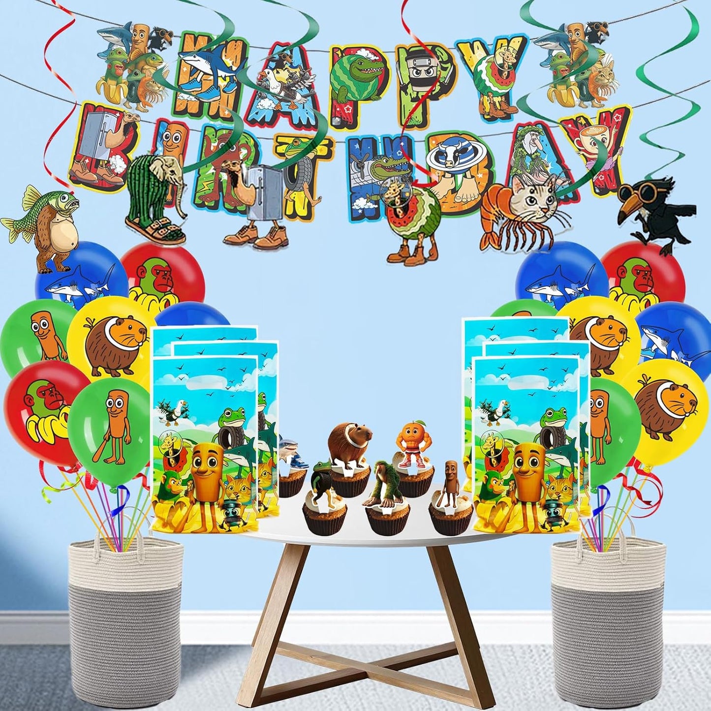 TJLMCORP Italian Brainrot Party Game, Pin the Tail Party Game Set With 24 Stickers and and 2 Blindfolds, Tralalero Themed Birthday Party Supplies, Brain Rot Party Decorations（Tung Tung Tung Sahur）