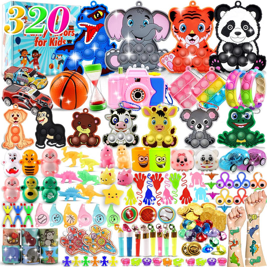 Kiss Monkey Party Favors for Kids 8-12 4-8, 320 Pack Fidget Toys Bulk, Treasure Box Toys for Classroom, Goodie Bags Stuffers for Kids, Classroom Prizes, Birthday Holiday Gifts for Boys Girls