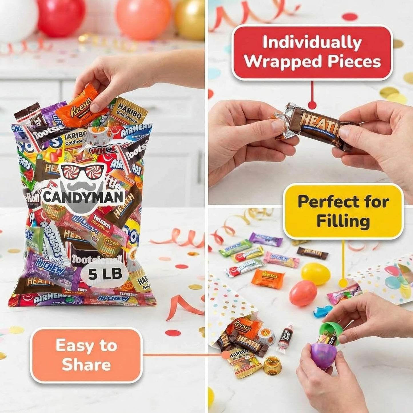 CANDYMAN (5 LB) Chocolate Candy Variety Pack — Individually Wrapped Bulk Candy Mix, Fun & Mini Size Treats for, Pinata Fillers for Kids, Party Favors, Father's Day, Ship with Ice