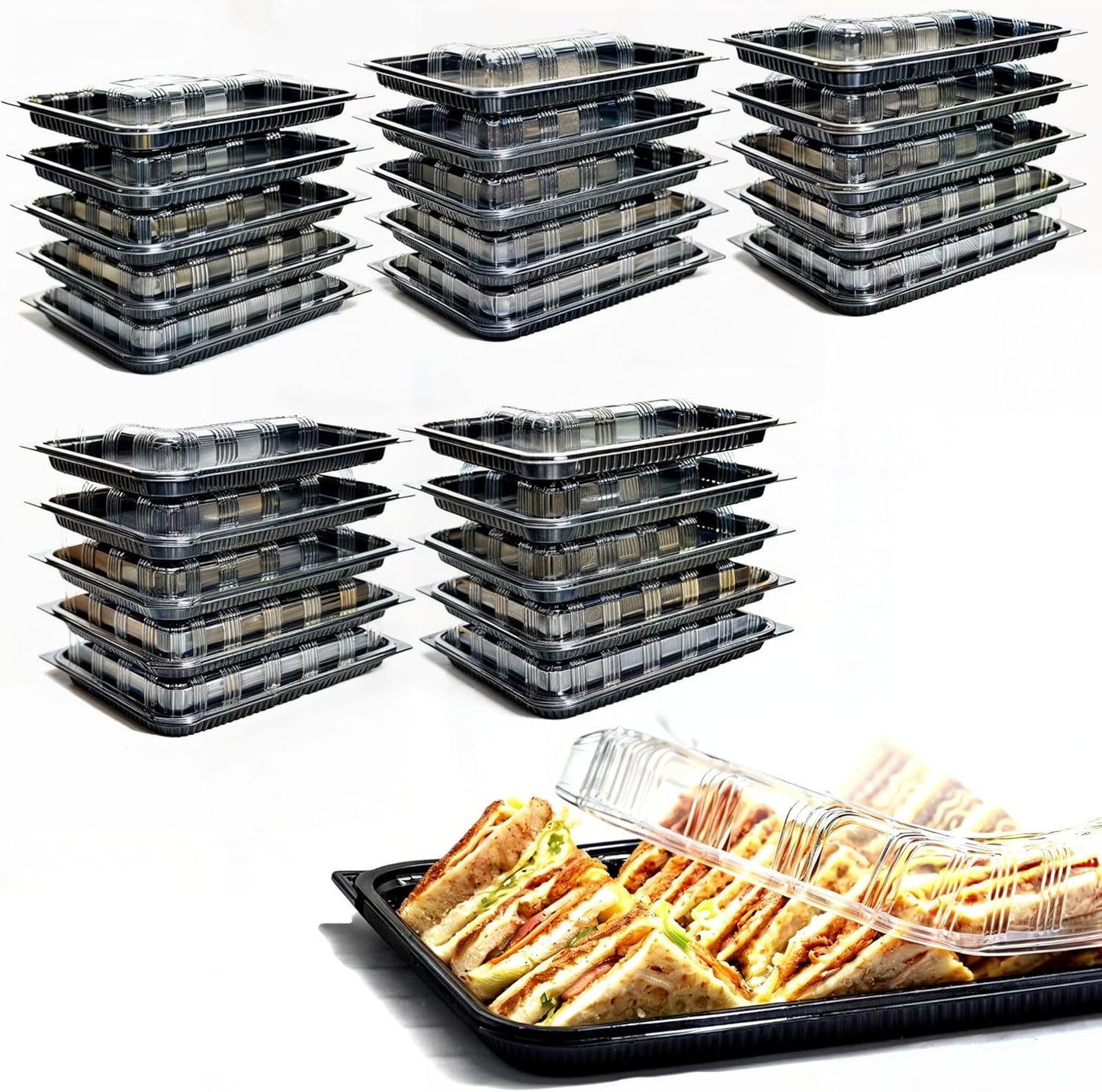 6 Pack Catering Trays with Lid – 13" Serving Trays with Lids - Reusable Serving Platter With Lid for Catering, Buffet, Picnics & Events – Party Trays With Lids (13.39 × 9.84 × 2.95 inch)