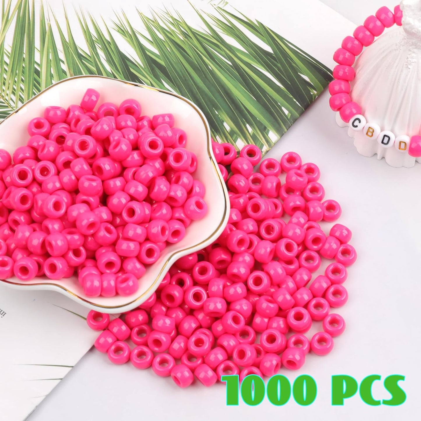 1000Pcs Glow in The Dark Pony Beads 9mm Plastic Kandi Beads Bulk for Friendship Bracelet Necklace Craft Jewelry Making Beads for Hair Braids 9 Color