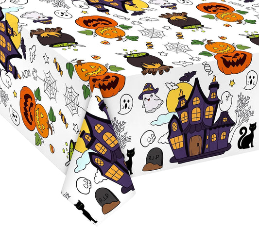 1 Piece Giant Halloween Coloring Tablecloth Disposable for Kids, Paper Coloring Poster Table Cover with Ghost Pumpkin for Children Classroom Crafts.