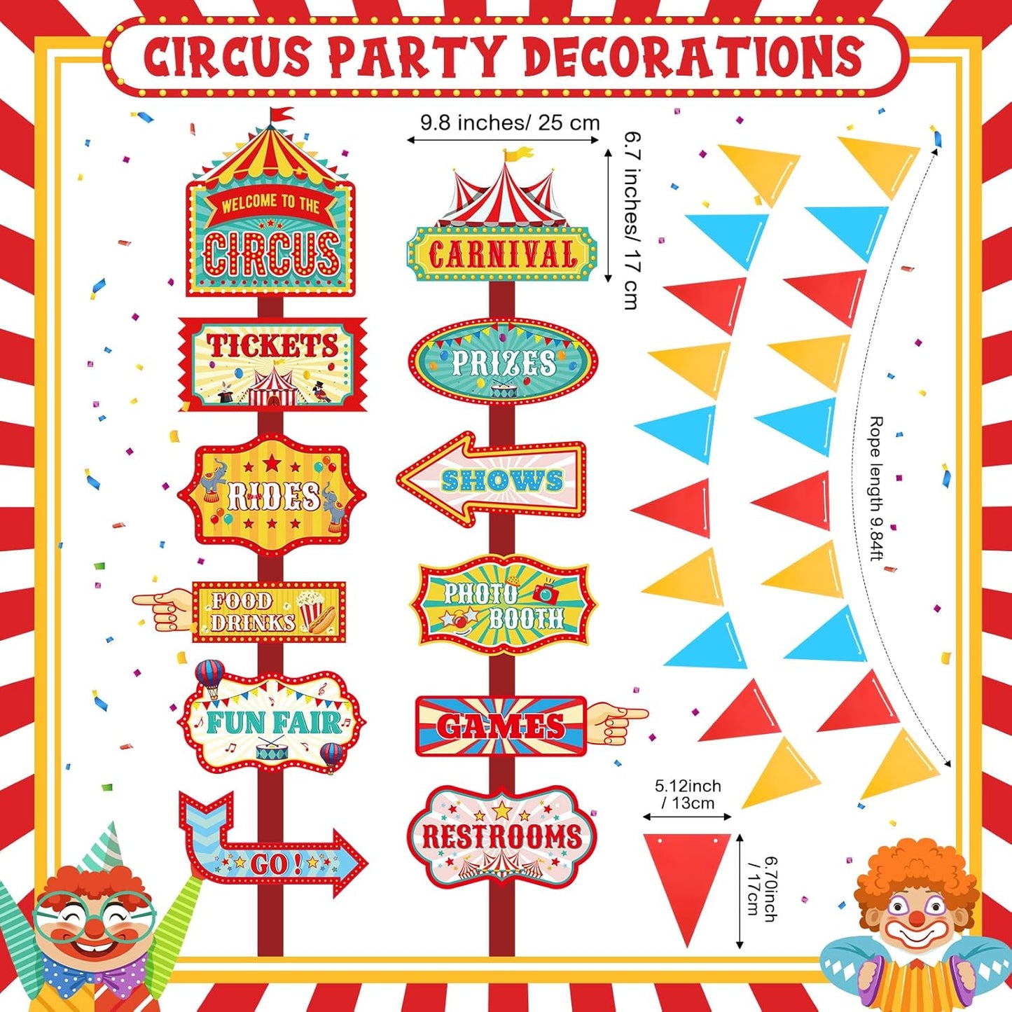 15 Pcs Circus Decorations Carnival Striped Awning Porch Banner Carnival Theme Directional Signs Welcome to the Circus for Birthday Party Supplies