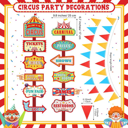 15 Pcs Circus Decorations Carnival Striped Awning Porch Banner Carnival Theme Directional Signs Welcome to the Circus for Birthday Party Supplies