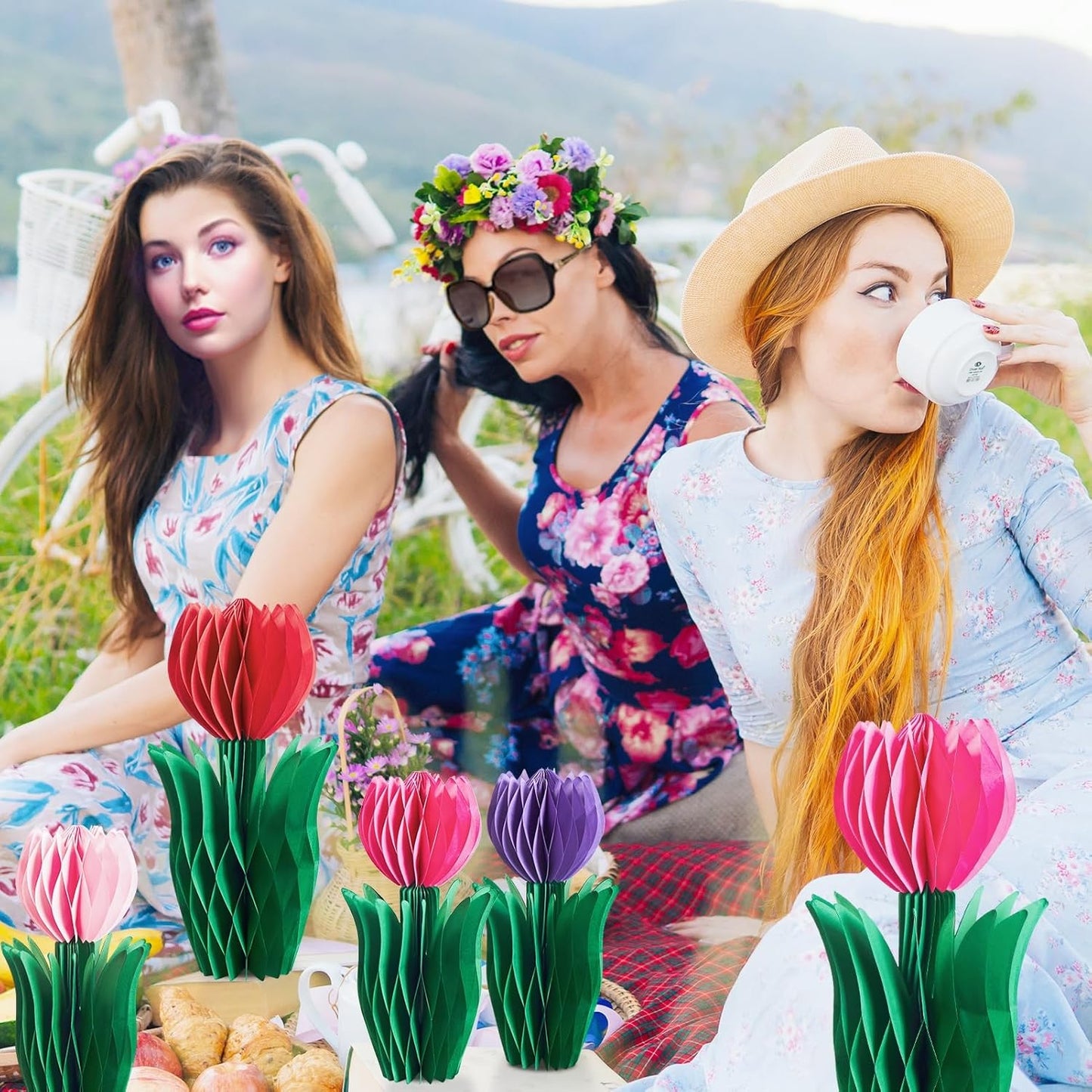 SUNBEAUTY 9PCS Spring Wildflower Party Decorations Wild Flowers Honeycomb Centerpieces for Tables Wildflower Birthday Spring Flower Theme Party Decorations for Garden Baby Shower, Easter, Mothers Day