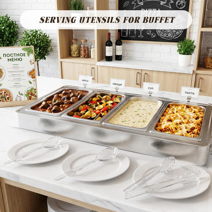Mwellewm 18Pcs Serving Utensils, 10'' Plastic Serving Utensils Set, Disposable Serving Spoons for Buffet, Large Serving Tongs for Food, Heavy Duty Party Supplies for Salad Soup Cooking Catering(Black)