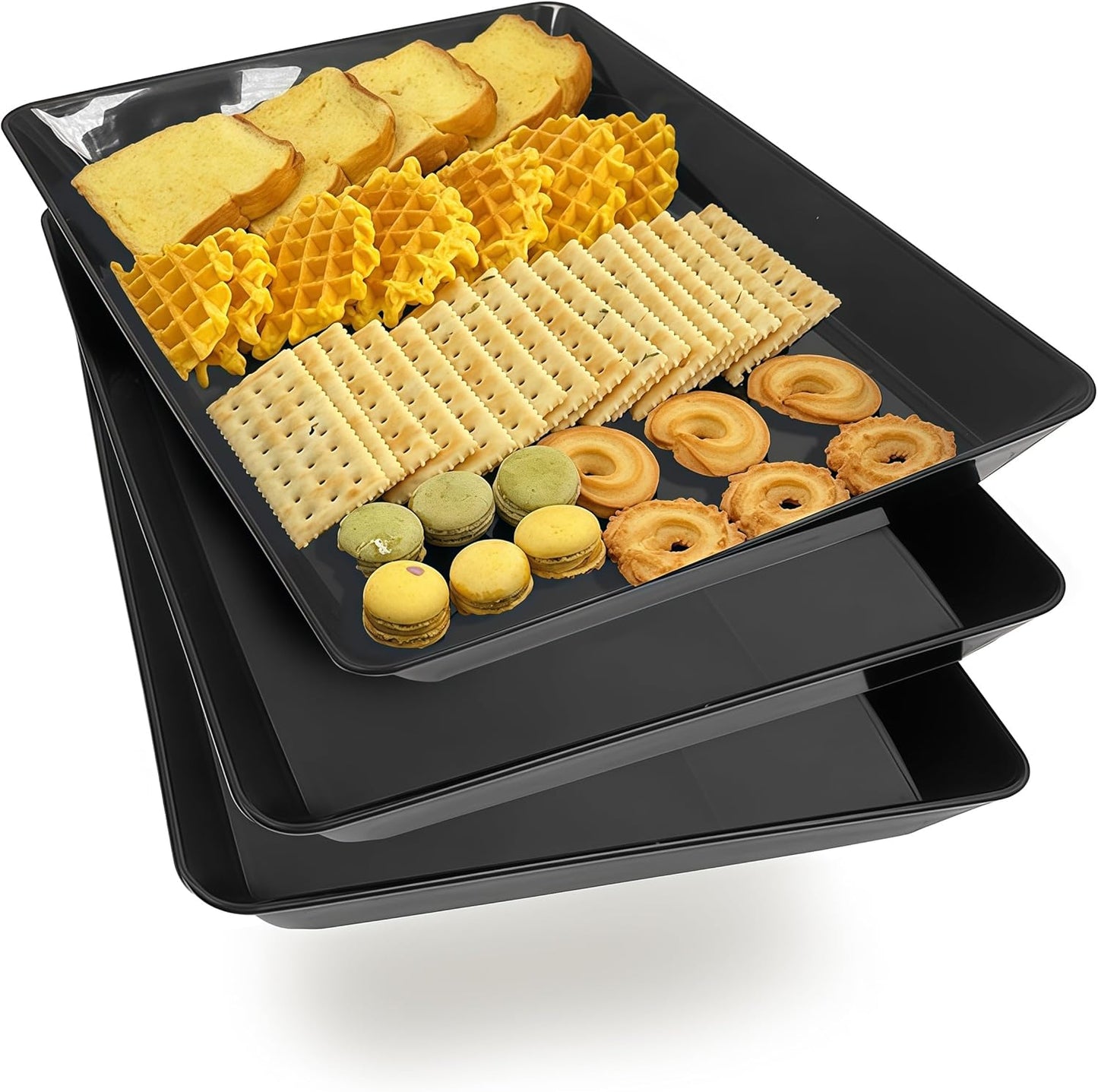 Serving Tray Platter, 4 Pack Food Tray for Veggie Fruit Snack Dessert Cookie Cheese, Food Trays for Party Supplies Display, Plastic Platters for Serving Food, Large White Trays, BPA Free