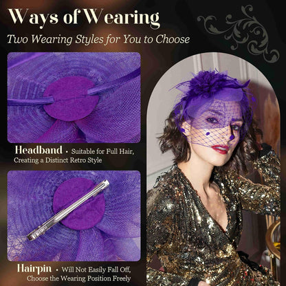 Fascinators Hats for Women Tea Party Hat Feather Mesh Headband Vintage Lace Cocktail Headwear Veil Hair Clip Church