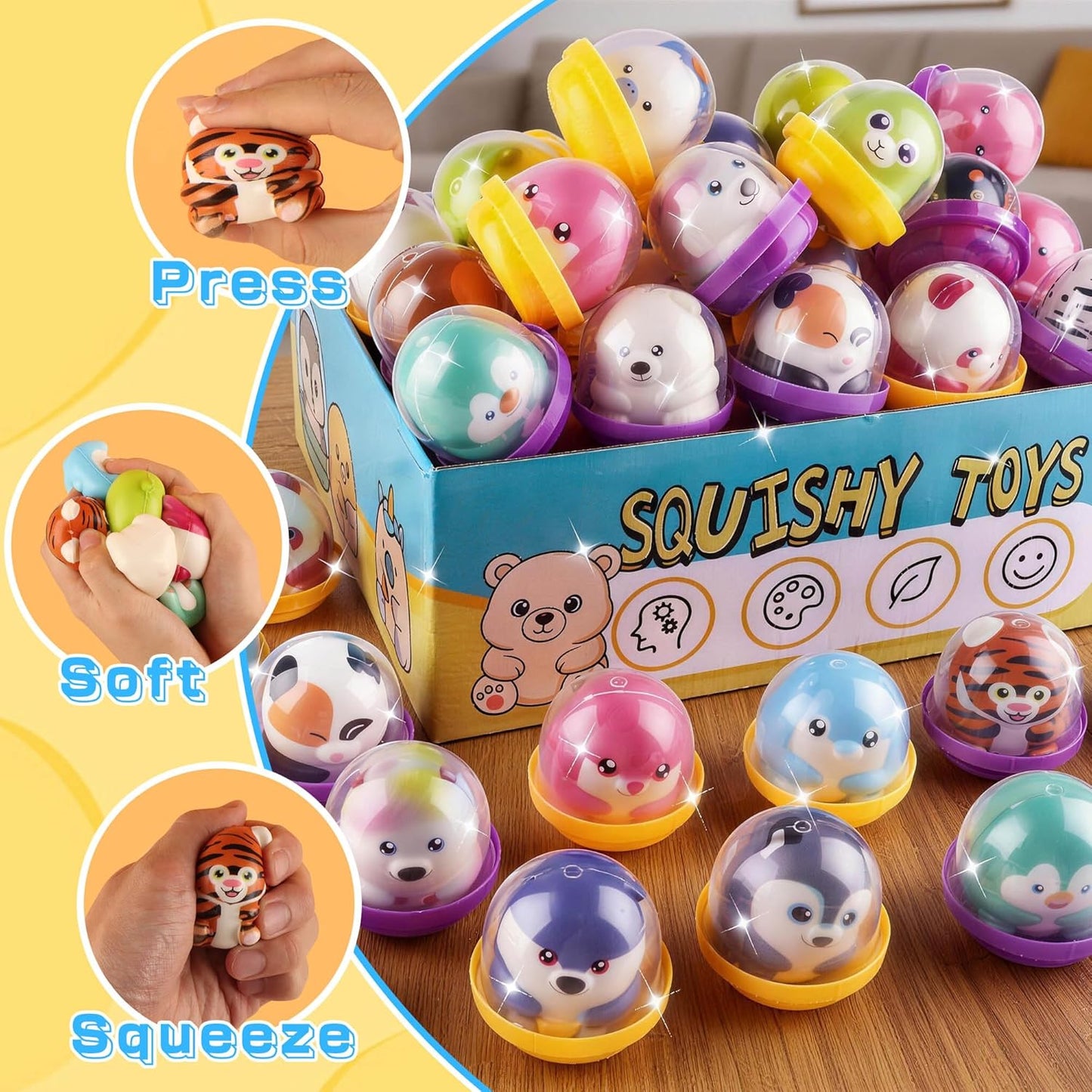 KissFree 20 PACK Slow Rising Squeeze Toys, 2 Inch Plastic Capsules Filled with Animal Squishies, Party Favors for Kids 4-8 8-12, Goodie Bags Stuffers, Birthday Gifts, Classroom Prizes