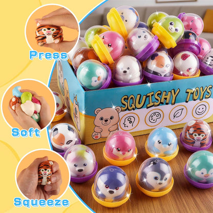 KissFree 20 PACK Slow Rising Squeeze Toys, 2 Inch Plastic Capsules Filled with Animal Squishies, Party Favors for Kids 4-8 8-12, Goodie Bags Stuffers, Birthday Gifts, Classroom Prizes