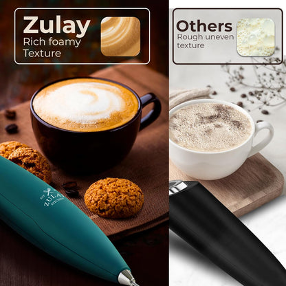 Zulay Kitchen Powerful Milk Frother Wand With Duracell Batteries - Ultra Fast Handheld Drink Mixer - Electric Whisk Foam Maker for Coffee, Lattes, Cappuccino & Matcha - Z1 Motor - Black - Colors A