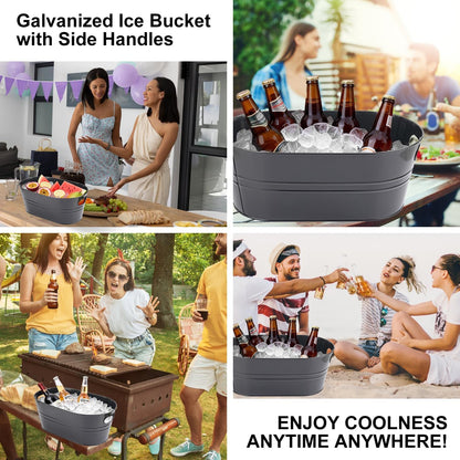3 PCS 15.3 x 9 x 6 inches White Metal Galvanized Tub with Iron Handles, 3 Gallon Beverage Tubs for Parties, Large Ice Buckets for Beer, Wine, Cocktails & Outdoor Events