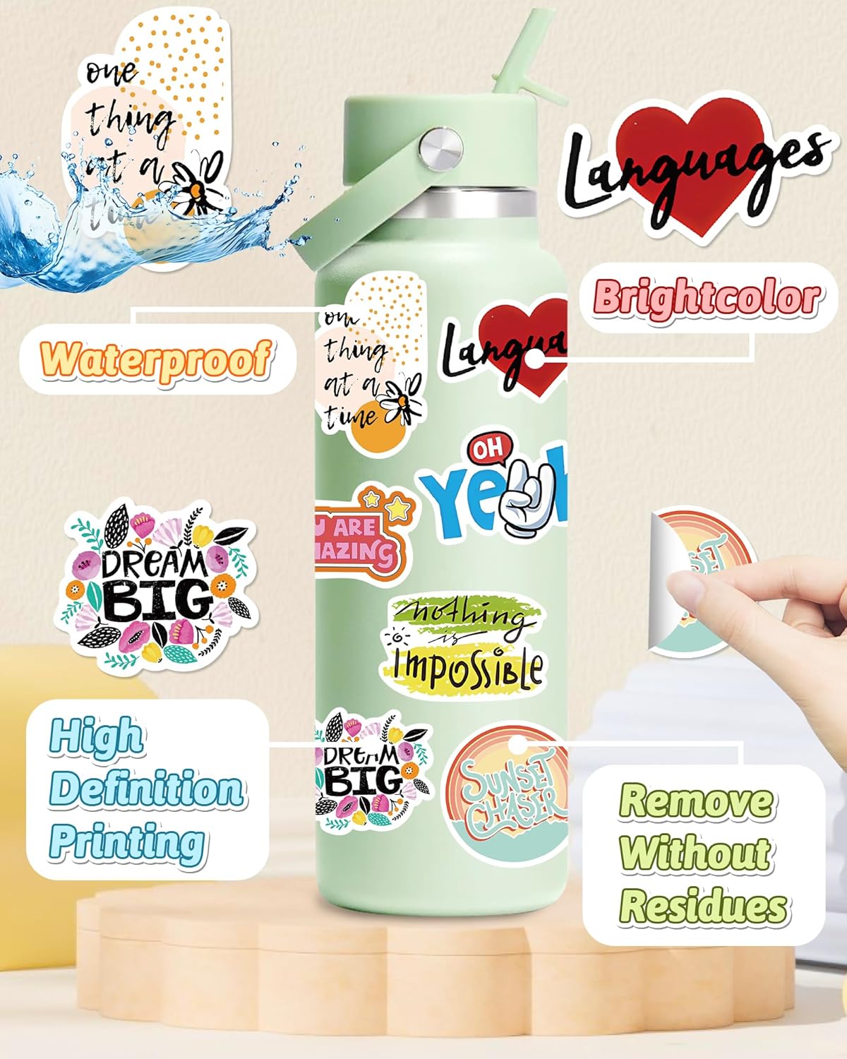 100 Pcs Cute Stickers for Kids, Waterproof Water Bottle Stickers, Vinyl Sticker Pack, Party Favors, Goodie Bag Stuffers, Treasure Box & Classroom Prizes for Elementary Students - No-Repeat