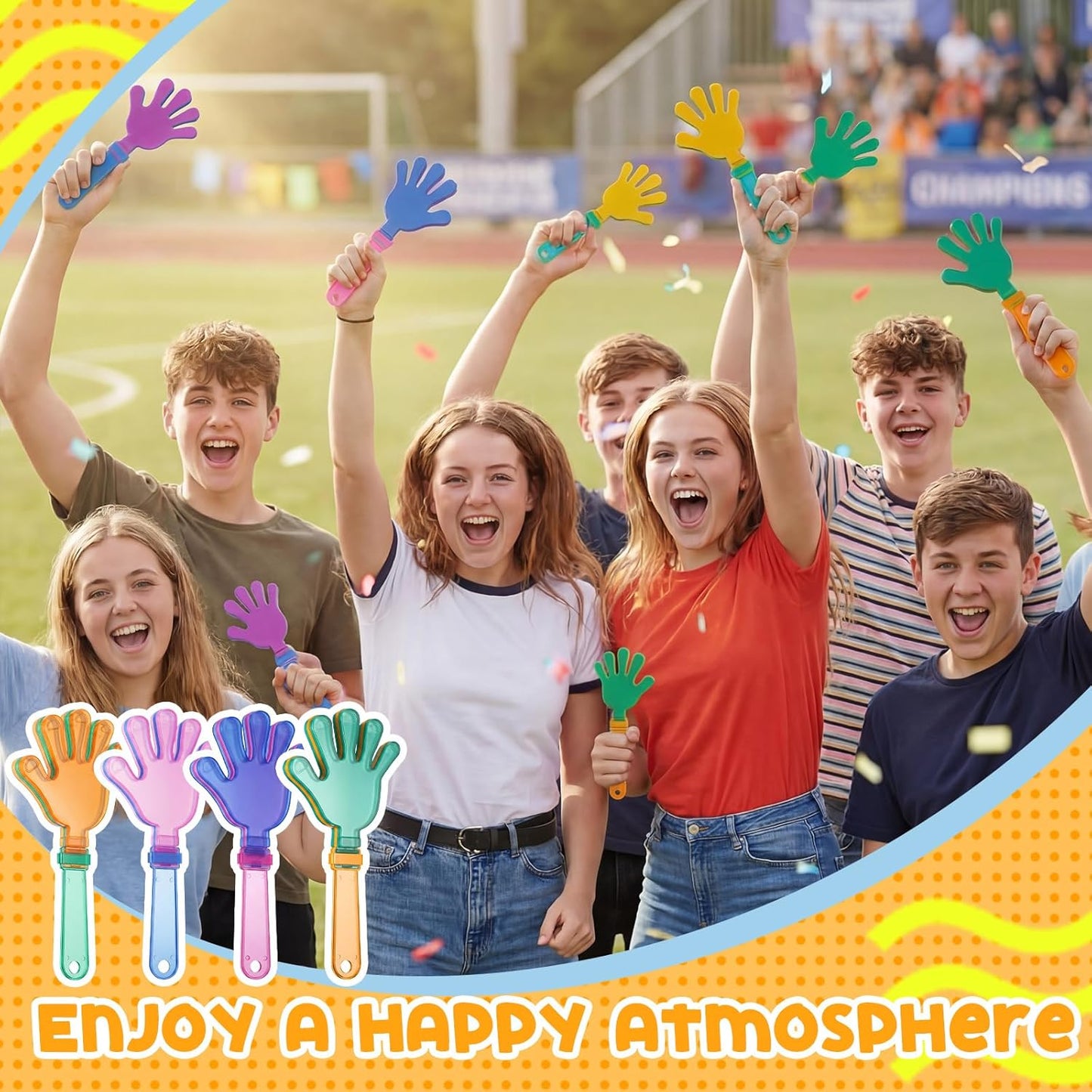 Meooeck 300 Pcs Hand Clappers 7.5 Inch Hand Clappers Noisemakers Bulk Noise Makers Party Favors Cheer Noise Makers for Sporting Events Fiesta Birthday Reward Cheers Game Party (Mixed Colors)
