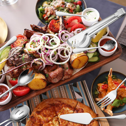 Stainless Steel Serving Utensil Set 10-Piece Buffet Flatware Catering Silverware with Bread Tong,Cake Spatula,Serving Ladles,Salad Fork,Cheese Knife,Large Spoon for Parties Buffet