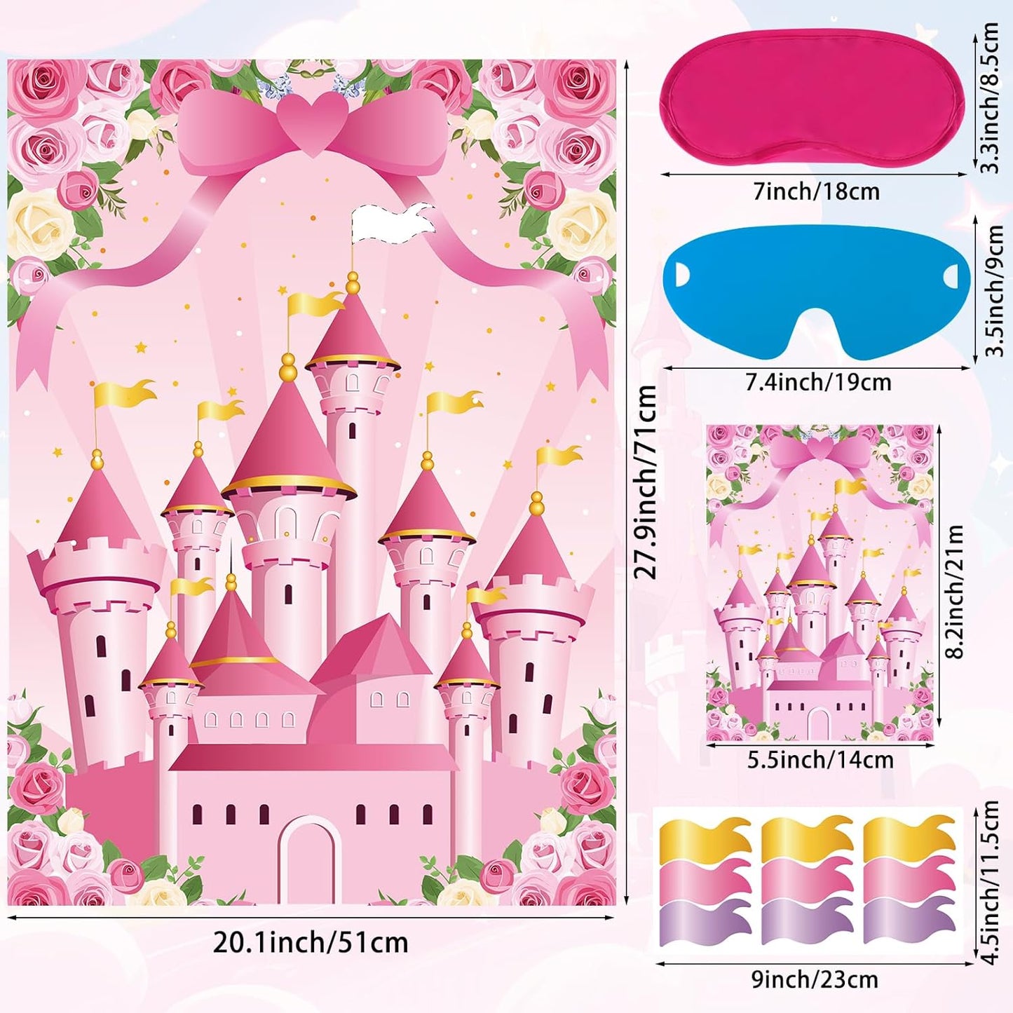 Pin The Crown on The Princess Party Games for Girls Princess Birthday Party with 24 Pcs Crowns, Large Princess Poster for Kids Girls Princess Birthday Party Princess Tea Party Decorations