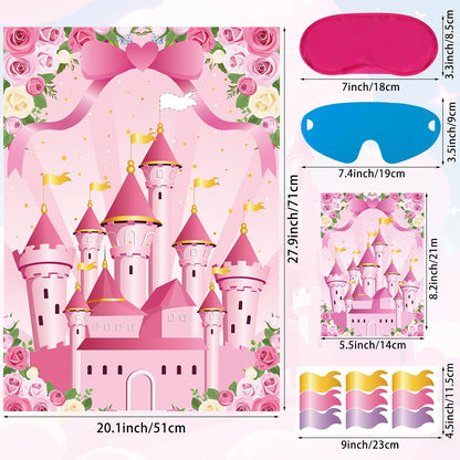 Pin The Crown on The Princess Party Games for Girls Princess Birthday Party with 24 Pcs Crowns, Large Princess Poster for Kids Girls Princess Birthday Party Princess Tea Party Decorations