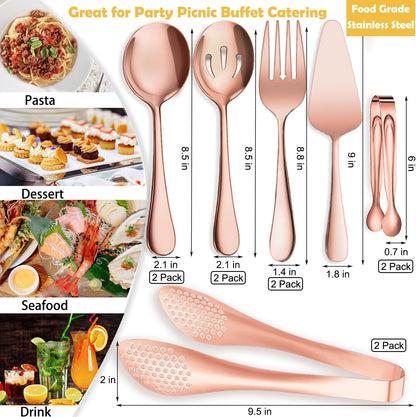 11 PCS Serving Utensils, Large Stainless Steel Spoons Forks Tongs, Pie Server, Great for Hostess Buffet Catering Banquet Party, Silver