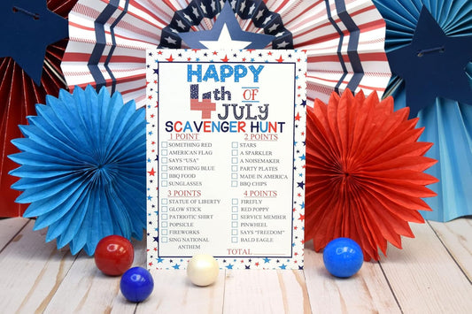 Amanda Creation 4th of July Party Word Search and Scavenger Hunt Patriotic Game Cards, Ten 5" x 7" Fill-In Game Cards