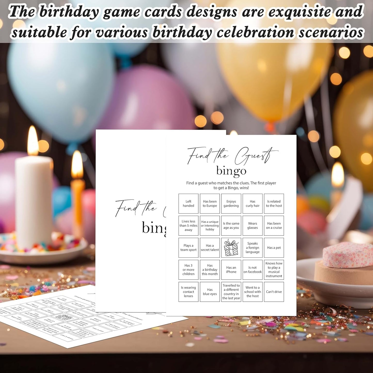 Birthday Party Games Card for Adults, 30 Pcs Ice Breaker Game Cards for Girl Bday Celebrations Decorations Supplies Favors - B01