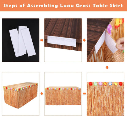 Fovths Luau Grass Table Skirt Natural 9 Feet x 29.5 Inch Hawaiian Table Skirt for Tropical Hawaiian Party Decorations Luau Costume Party, Straw Yellow
