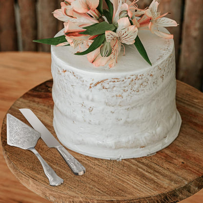 Orblue Wedding Cake Knife and Server Set - Premium, Beautifully Engraved Cutting Set - Elegant Keepsake for Newlyweds - Light Gold