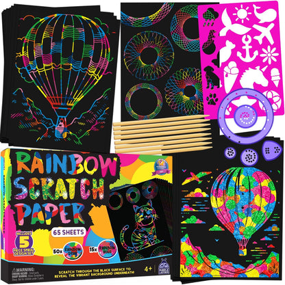 PURPLE LADYBUG Scratch Art for Kids - 150 Rainbow Scratch Art Mini Notes Arts and Craft Supplies, Crafts for Kids Ages 4-12, Mothers Day Note Cards, Kid Summer Activities for Camping & Summer Crafts