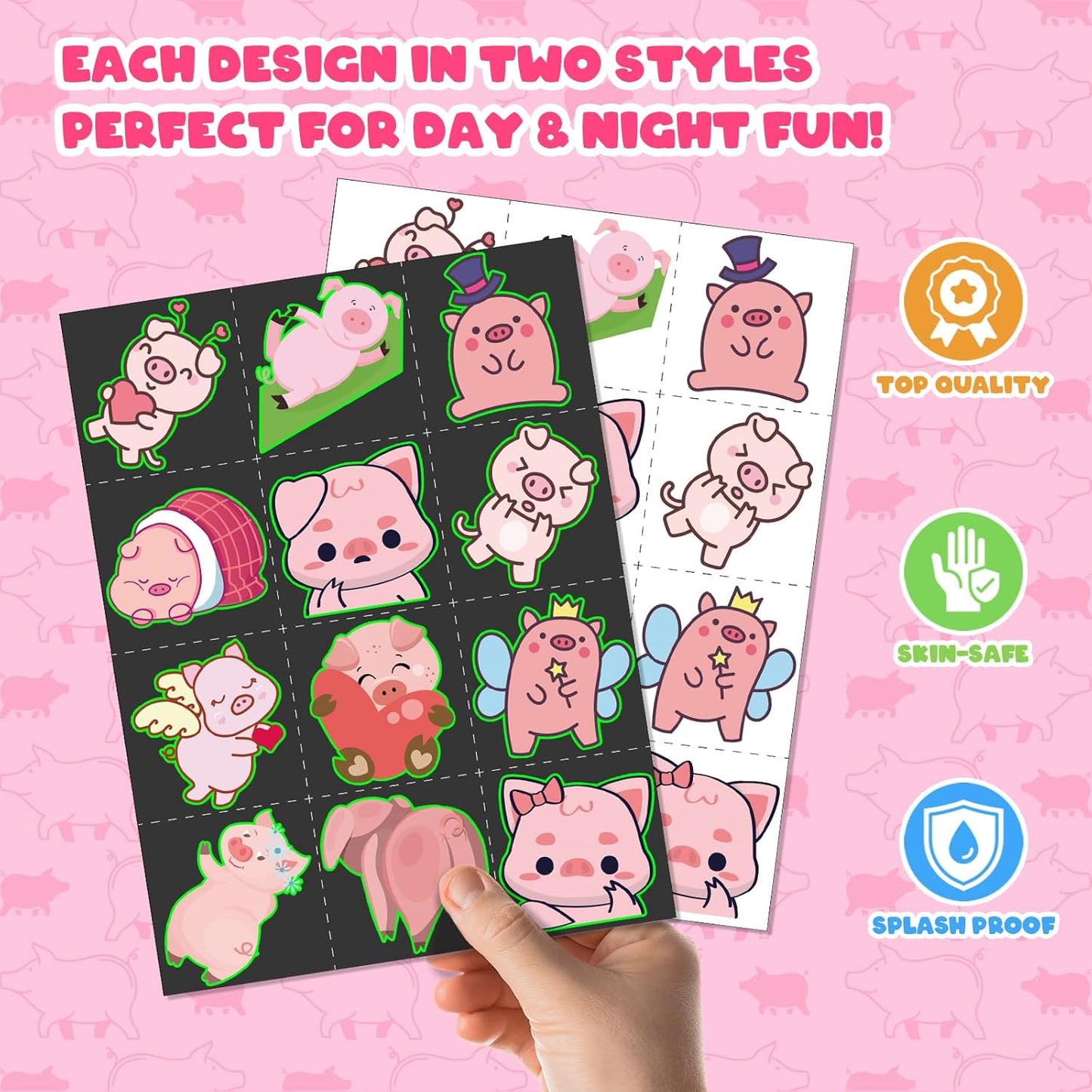 96 PCS Pig Party Favors Set – 72 Pre-Cut Temporary Tattoos & 24 Slap Bracelets for Kids, Cute Farm Birthday Decorations, Barnyard Party Supplies & Classroom Rewards