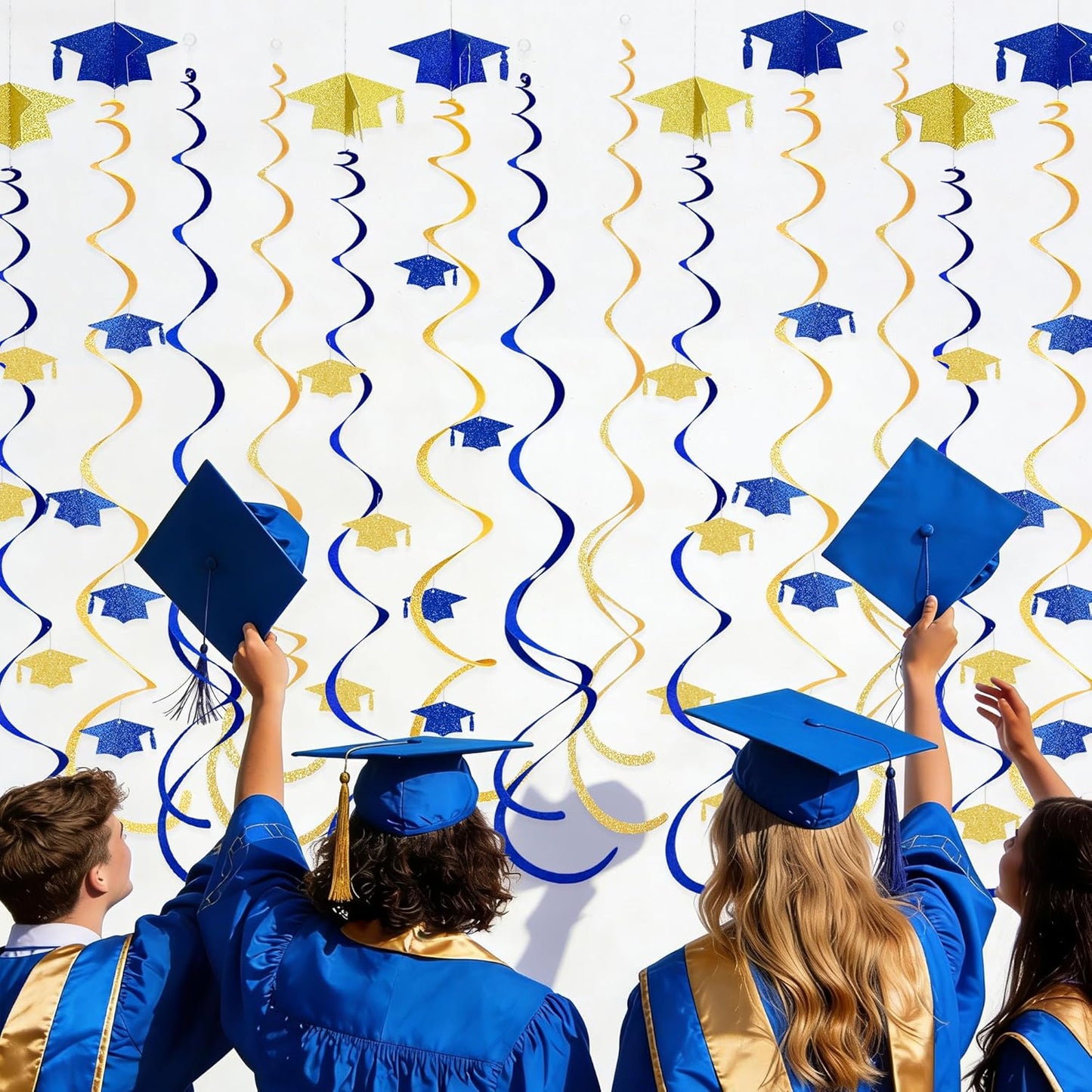 36 Pcs Blue Hanging Swirl Decorations Ombre Royal Blue White Felt Swirl Streamer Spiral Ceiling Garland for Birthday Wedding Baby Shower Graduation Under The Sea Nautical Ahoy Achor Party Supplies