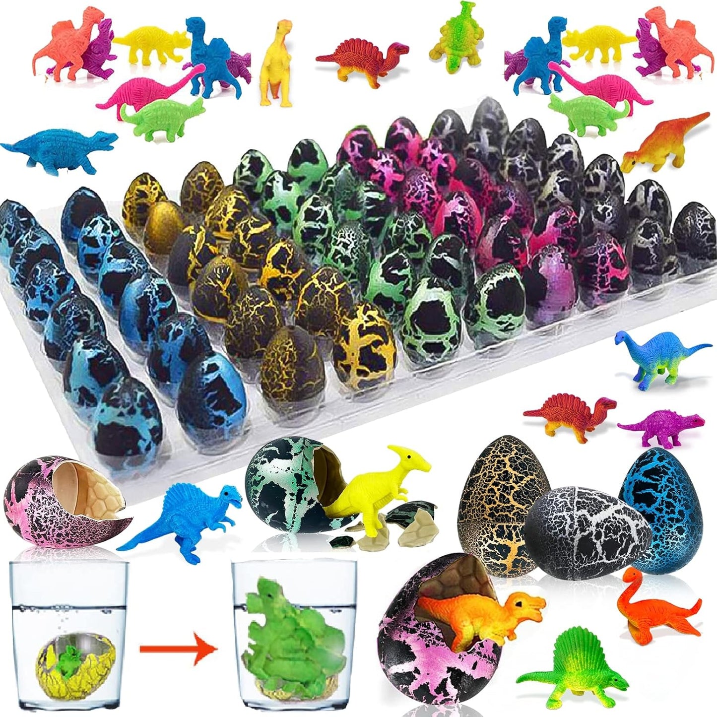 60 Pcs Hatching Dinosaur Eggs for Kids Party Favors, Easter Egg Filled with Toys Novelty Grow in Water Dino Eggs with Toys Inside Easter Basket Stuffers Birthday Gifts, Classroom Prize, Pinata Fillers