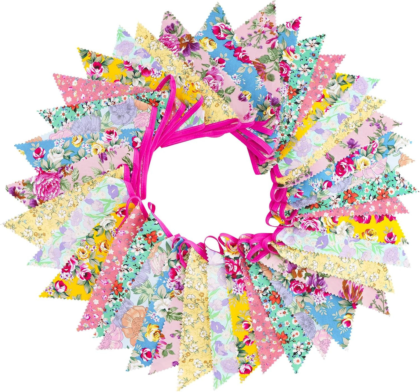 jijAcraft 39Ft Triangle Bunting Banner, 42Pcs Tea Floral Party Bunting Cotton Fabric Flags Pennant Garlands for Birthday Party, Wedding, Baby Shower, Outdoor and Home Decorations (Pink)